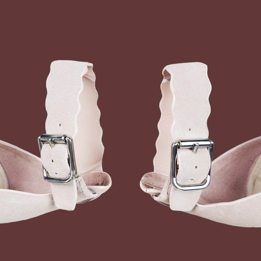 Marc Fisher Hayo Light Pink Scallop Suede Leather Cork Wedge Sandals Size 7.5 - Picture 10 of 13